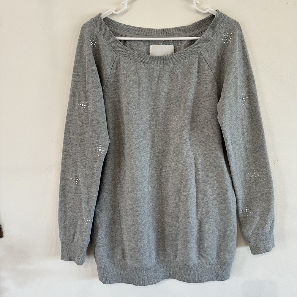 VTG Women's Victorias Secret Pullover Sweatshirt Gray Bling Rinestone Flower Sm